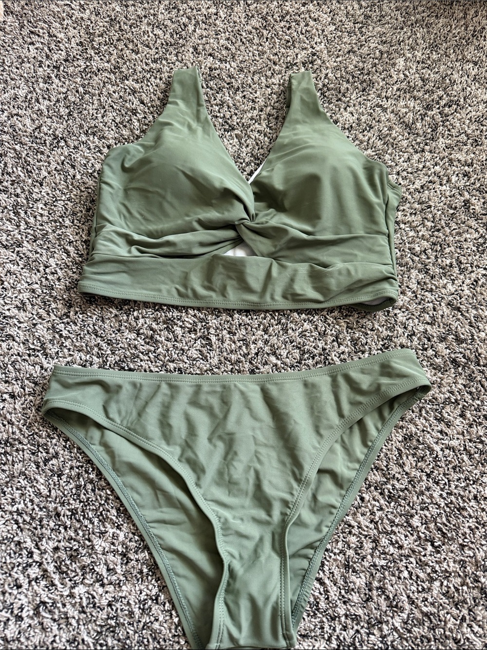Olive Green Twist-Front Women's Bikini Set